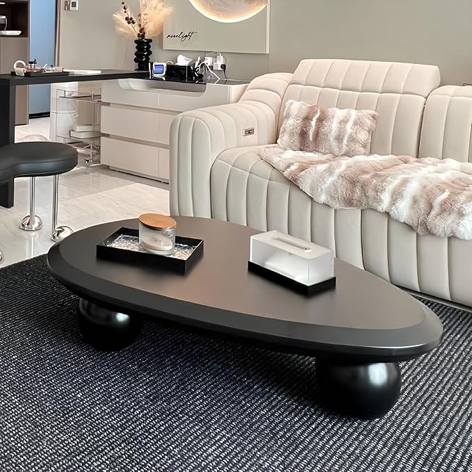 Irregular Coffee Table for Living Room Cloud Coffee Table Oval Coffee Table with 3 Spherical Legs Cute Modern Center Table Indoor Tea Table for Home Decor,Water Drop b Black 39.4"