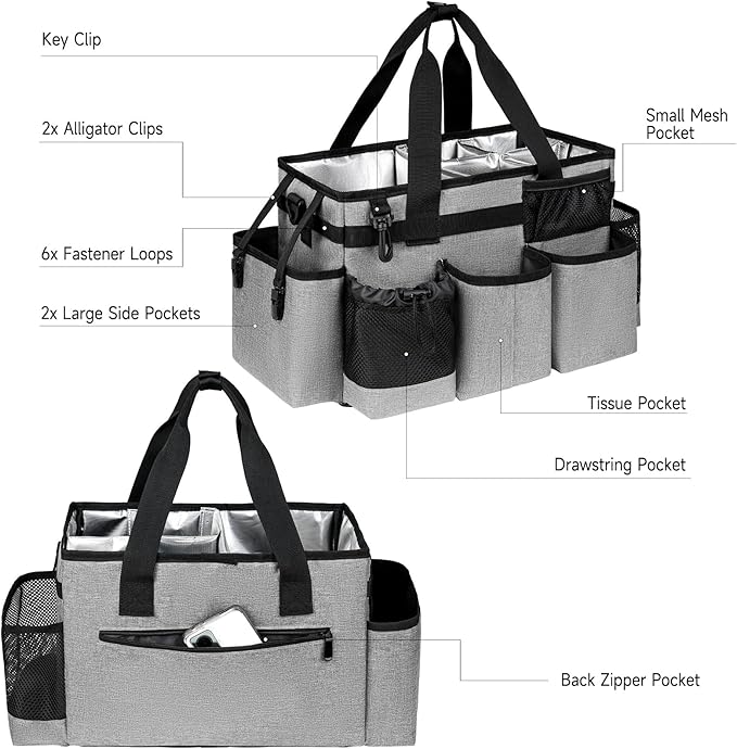 Cleaning Caddy Bag, Cleaning Supplies Organizer for Housekeepers, Housekeeping Caddy with Handle and Detachable Padded Cushion, Gray-NeatNest