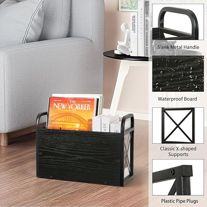 YINMIT Magazine Holder, Magazine Rack Floor, Magazine Storage Basket, Folder Organizer Bin for Books, Newspapers, Tablets (Black)-NeatNest