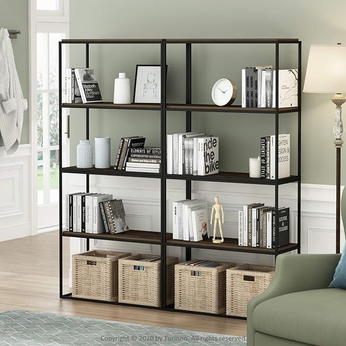 Furinno Moretti Modern Wide Stackable Metal Shelf, Columbia Walnut-NeatNest
