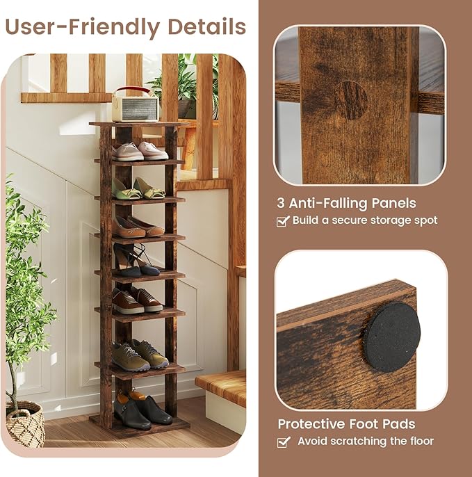 Tangkula 8-Tier Vertical Shoe Rack, Space-Saving Corner Shoe Organizer for 7 Pairs, Narrow Shoe Storage for Entryway, Front Door, or Closet-NeatNest