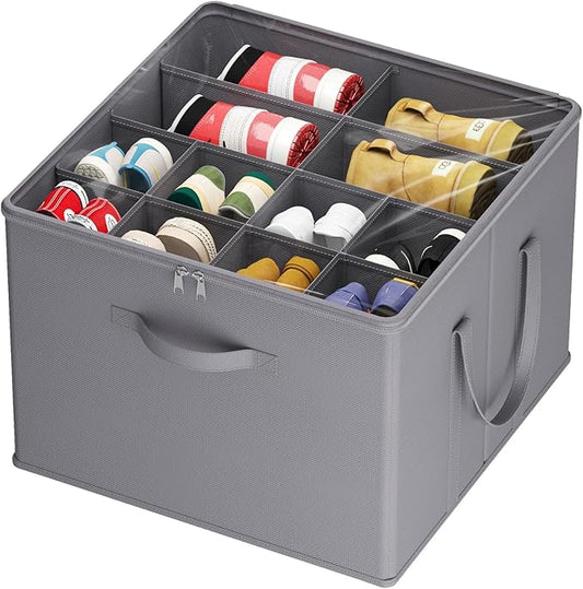 Lifewit Shoe Storage Organizer for Closet, Fits 12-16 Pairs, Large Shoe Box Storage Containers with Clear Cover and Reinforced Handles, Foldable Storage Bins Fit for Boots Heels Sneakers, 1 Pack Gray-NeatNest