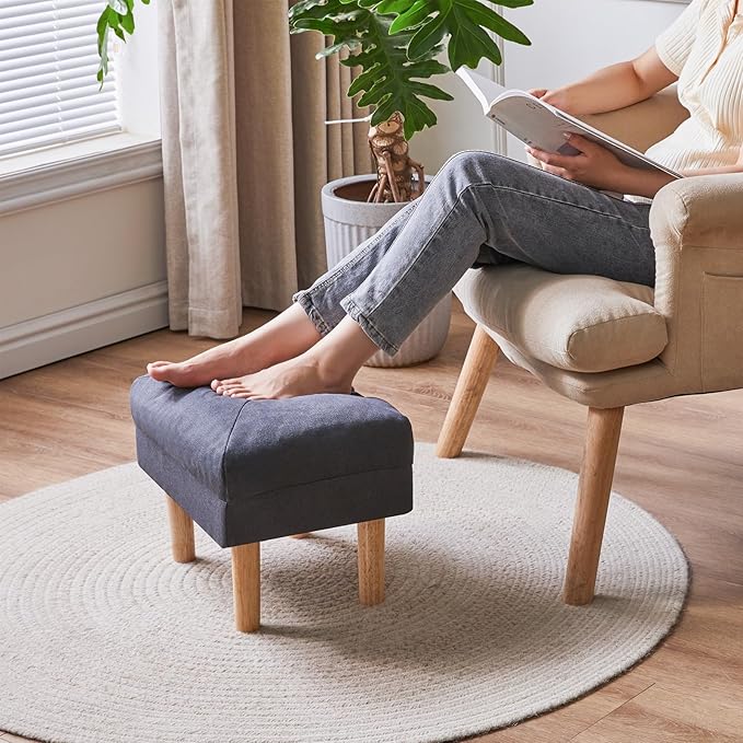 YMYNY Foot Stool, Ottoman Small, Chair with Sponge Padded Seat, Footrest, Shoes Changing Wooden Stool for Living Room, Bedroom, Entryway, 15.74×11.41×12.59 inches, Dark Grey UHBD023BG