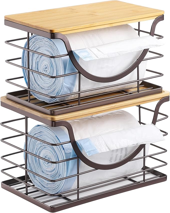 Extra Large Trash Bag Holder Under Sink Stackable Kitchen Storage 2 Pack, Pantry Organizers and Storage, Wall Mounted Garbage Bag Dispenser Roll Holder for Laundry Room and Kitchen-NeatNest