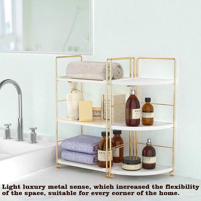 3-Tier Kitchen Spice Rack , Standing Rack,Triangle Bathroom Countertop Storage Shelf ,Cosmetic Organizer Holder , Stackable Cabinet Organizer , Kitchen Counter Shelf , Corner Spice Rack ,Golden-NeatNest