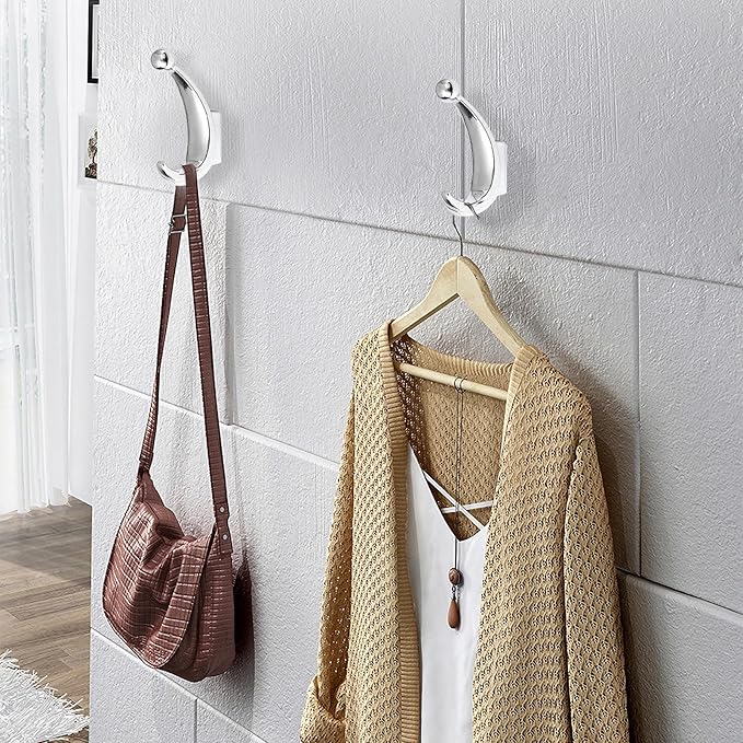 2 Pack Bathroom Towel Hooks, Screw in Metal Robe & Coat Hooks for Wall(Chrome)