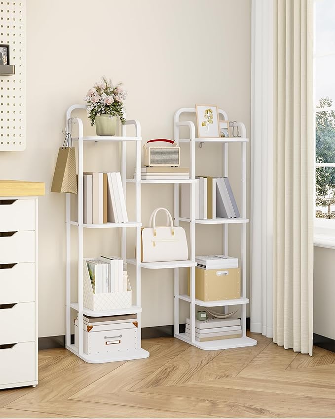 6 Tiers Vertical Shoe Rack, Narrow Shoe Tower, Tall Shoes Shelf with 2 Hooks, Adjustable Shelves, Corner Shoes Shelves for Small Spaces, Entryway, Living Room, White SR04213W-NeatNest