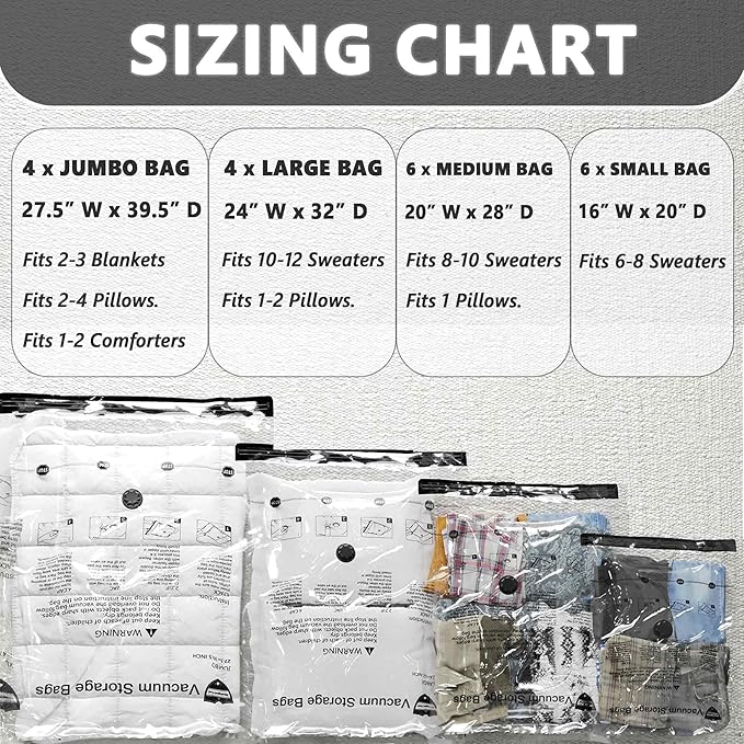 SUOCO 10 Small Vacuum Storage Bags with Electric Pump, Travel Clothes Space Saver Bags, Compression Airtight Seal Bags for Clothing, Pillows, Comforters, Blankets-NeatNest