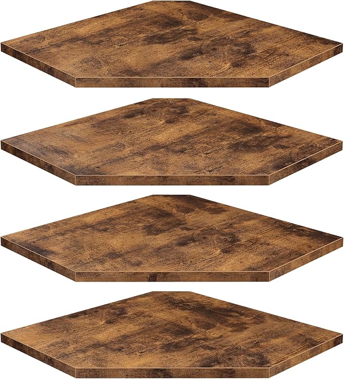 Homode Corner Shelf Wall Mount, Set of 4 Floating Corner Shelves with Cord Hole for Cable Box, Wood Corner Hanging Shelves for Bathroom Bedroom Kitchen, Rustic Brown-NeatNest