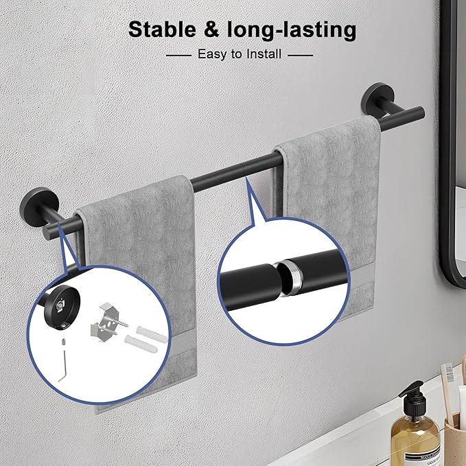 Matte Black Towel Bar, 30 Inch Towel Racks for Bathroom Wall Mounted, SUS304 Stainless Steel Bathroom Towel Holder, Total Length 32.4 Inch Towel Bars