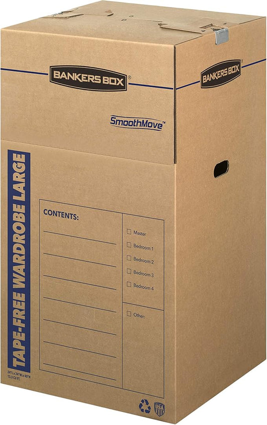 Bankers Box Tall Wardrobe Box 3 Pack, Tape-Free Design, 24-in x 24-in x 40-in (7710501)-NeatNest