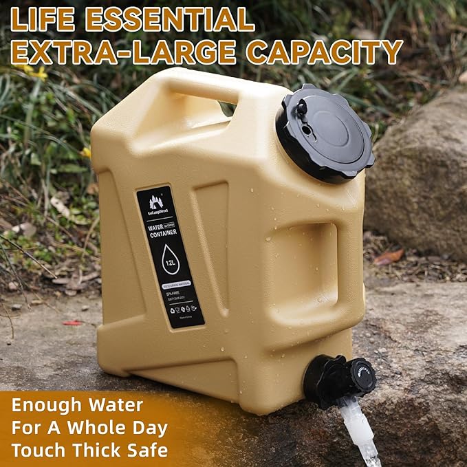 Camping Water Jug - 3.2 Gallan Water Container with Spigot | Portable Water Tank for Outdoor Hiking Picnic Supplies - Sand-NeatNest
