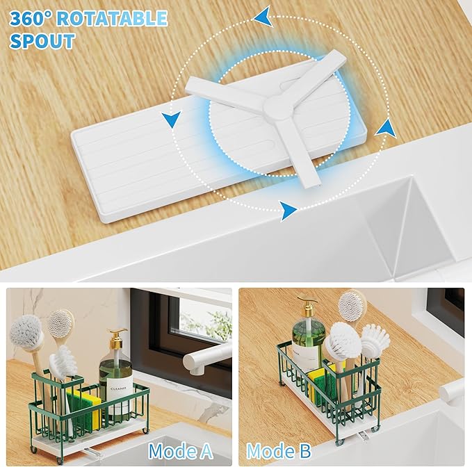 Cisily Sponge Holder for Kitchen Sink, Sink Caddy Organizer with High Brush Holder, Countertop Organizers and Storage Rustproof 304 Stainless Steel, Dark Green Kitchen Decor and Accessories-NeatNest
