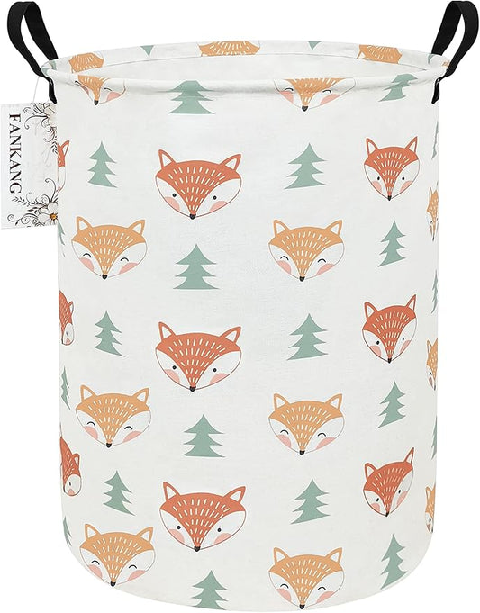 FANKANG Storage Basket, Nursery Hamper Canvas Laundry Basket Foldable with Waterproof PE Coating Large Storage Baskets for Kids Boys and Girls, Office, Bedroom, Clothes,Toys（Fox ）