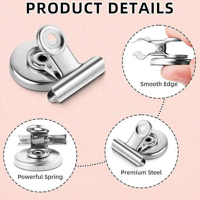 Grtard 6 Pack Magnetic Clips Heavy Duty, Magnet Clips for Fridge, Refrigerator Magnets, Strong Magnetic Clip,Scratch Free Magnets with Clip for Refrigerator, Whiteboard, Classroom, Locker(Silver)