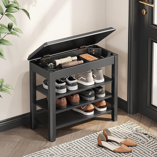 Shoe Rack Bench Seat Rubberwood 3-Tier Wooden Storage Bench 550lbs Compact Mid-Century Modern Design for Entryway, Hallway, Closet, Front Door Entrance, Foyer-NeatNest