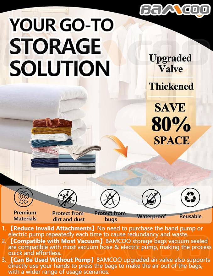 Space Saver Vacuum Storage Bags Upgraded 20 Pack(4 Jumbo 4 Large 4 Medium 4 Small 4 Roll Up) Vaccine Sealed Storage Bags, Vacuum Seal Compression Suction Bag for Packing Blankets Comforters-NeatNest