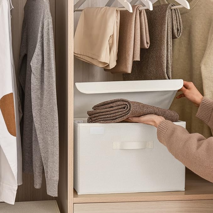 GRANNY SAYS Storage Bins with Lids, Fabric Storage Boxes, Closet Organizers and Storage, Ivory White, 2-Pack-NeatNest
