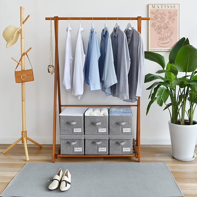 GRANNY SAYS Fabric Bins with Lids, Storage Baskets for Closet Organization, Decorative Storage Containers with Label Holder, Shelf Bins for Organizing Clothes, Dark Gray, 3-Pack-NeatNest