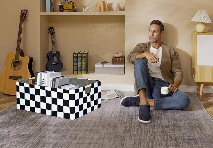 Checkered Storage Basket Room Decor Gifts Basket Foldable Nursey Box Kids Hamper Storage Cube for Women Closet Organizer Boys Car Toys Bins with Handles-NeatNest