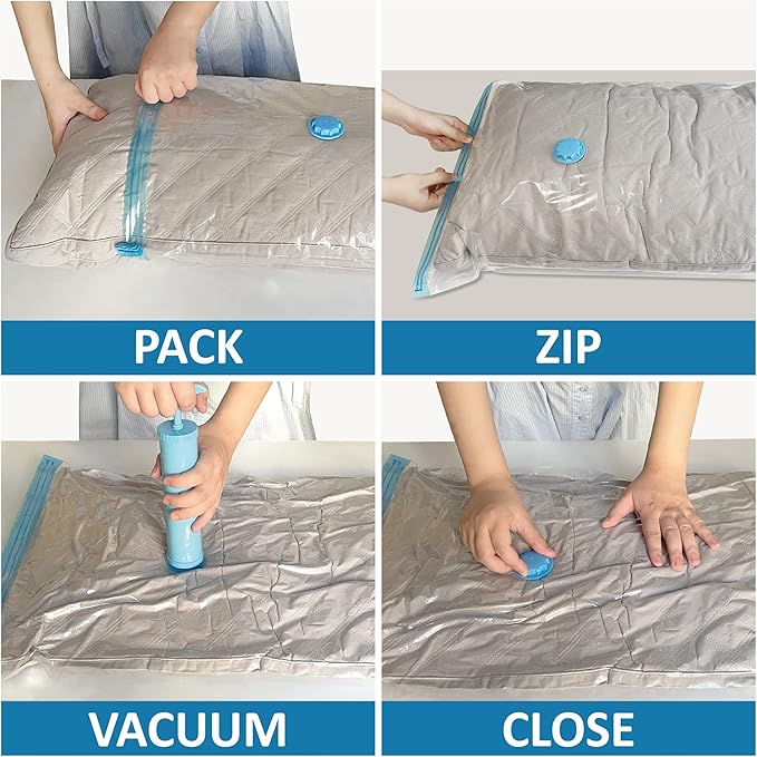 Space Saver Vacuum Storage Bags, 6 Pack Large Space Saver Bags with Pump, Storage Vacuum Sealed Bags for Clothes, Comforters, Blankets, Bedding (Large)-NeatNest