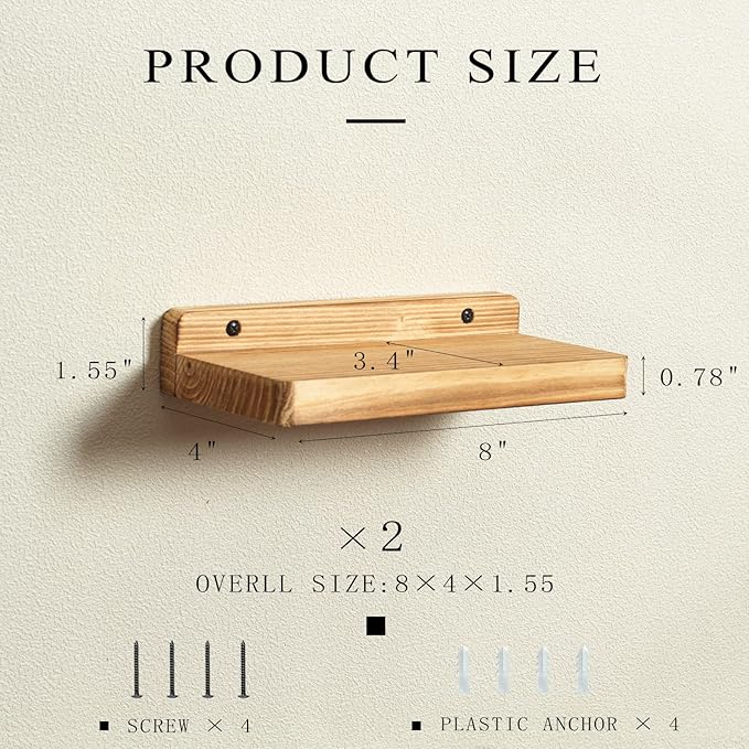Freezing point Small Floating Shelf for Wall Set of 2 Natural Wood 8Inch Mini Wall Shelves Decor Plant Display Collectibles Mounted Kitchen Bathroom Bedroom Corner Decorative Storage Tiny Stand-NeatNest
