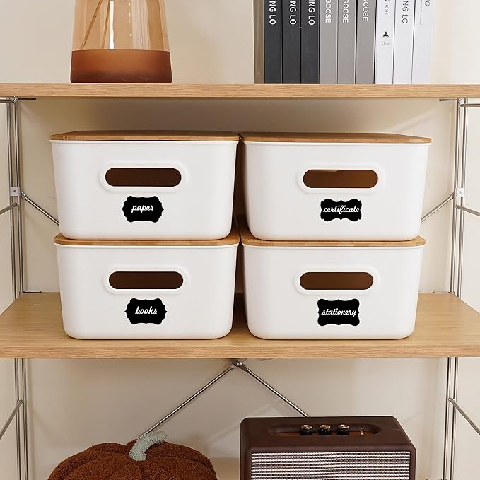 Citylife 2 PCS Storage Bins with Bamboo Lids Plastic Storage Containers for Organizing Stackable Storage Box with Handle, 15.16 x 10.79 x 5.83 inch-NeatNest