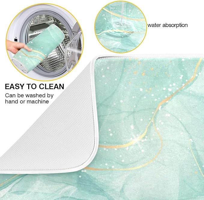 Dish Drying Mats for Kitchen Counter Green Turquoise Cyan Mint Liquid Microfiber Drying Matt for Countertop Sink Dishes Medium 16 x 18 Inches