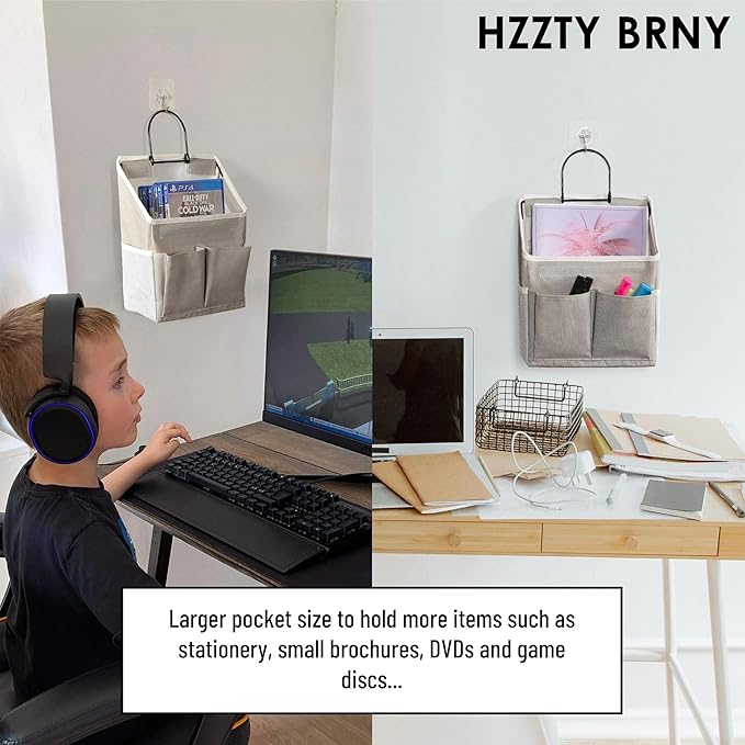 2pcs Wall Hanging Storage Bag, Small Door Closet Linen Fabric Pockets Organizer, Waterproof Multi Functional for Living Room Bedroom Bathroom Kitchen RV Camper with Hooks All Grey-NeatNest