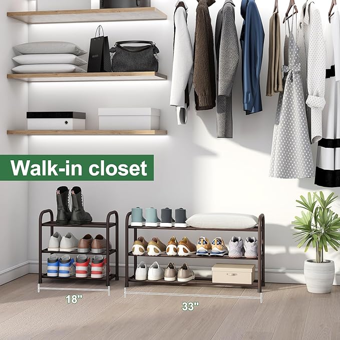 Expandable Shoe Rack for Closet, 3-Tier Shoe Organizer for Closet, Metal Adjustable Black Shoe Shelf Storage Organizer, Free Standing Shoe Rack for Entryway-NeatNest