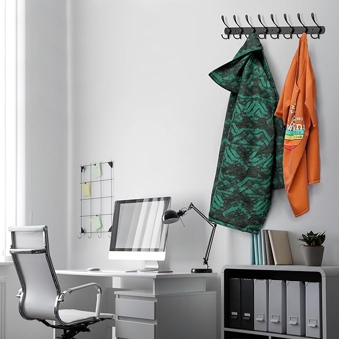 Coat Rack Wall Mount with 8 Tri Hooks, Stainless Steel 24 Inch – Black Matte Finish, Heavy Duty Wall Mounted Hook Rack for Coats, Hats, Towels, Scarfs, Robes, Bags, Entryway & Bathroom-NeatNest