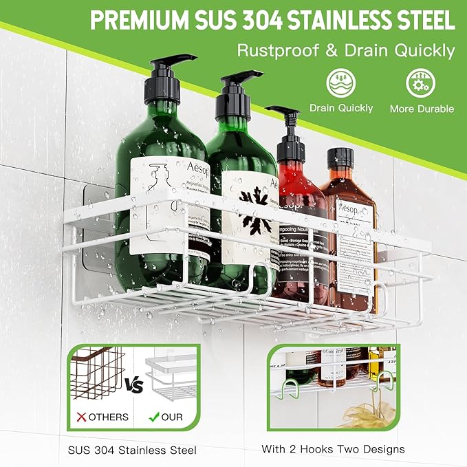 Uamector Shower Caddy Organizer Rustproof - Bathroom Shelves Rack for Home Decor & Storage - Adhesive Wall Shampoo Holders for Inside - Bath Tub Organization