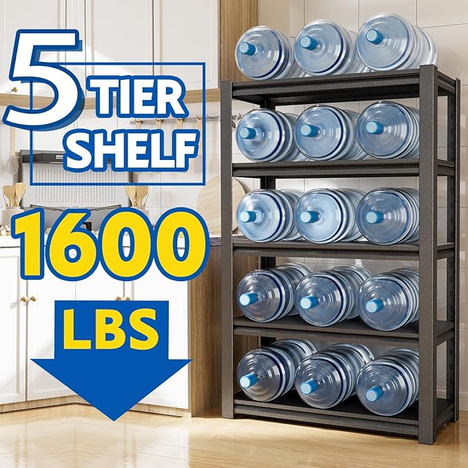 63''H Garage Shelving Heavy Duty, 1600LBS Storage Shelves, 5-Tier Adjustable Metal Shelve Storage Shelf Rack, Industrial Shelving Unit for Garage, Warehouse, Basement (23" W x 15.7" D x 63" H)-NeatNest