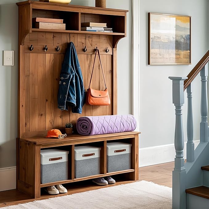 DECOMOMO Storage Basket with Lid, Storage Cubes with Handles, Fabric Box with Lid (Grey and White, 11” / 3 Pack)-NeatNest