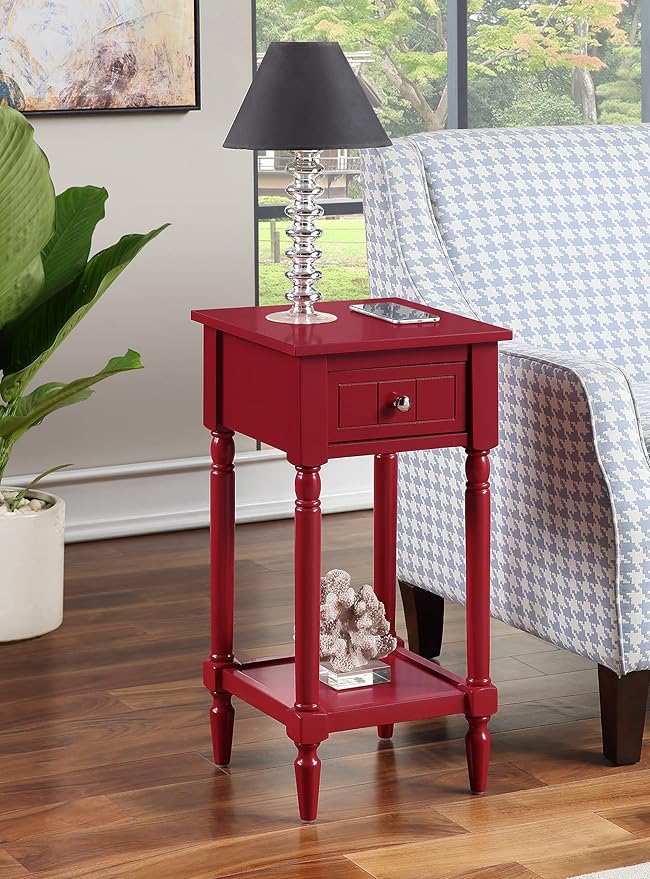 Convenience Concepts French Country Khloe 1 Drawer Accent End Table 14" - Traditional Farmhouse Side Table with Storage Drawer and Shelf for Living Room, Cranberry Red-NeatNest