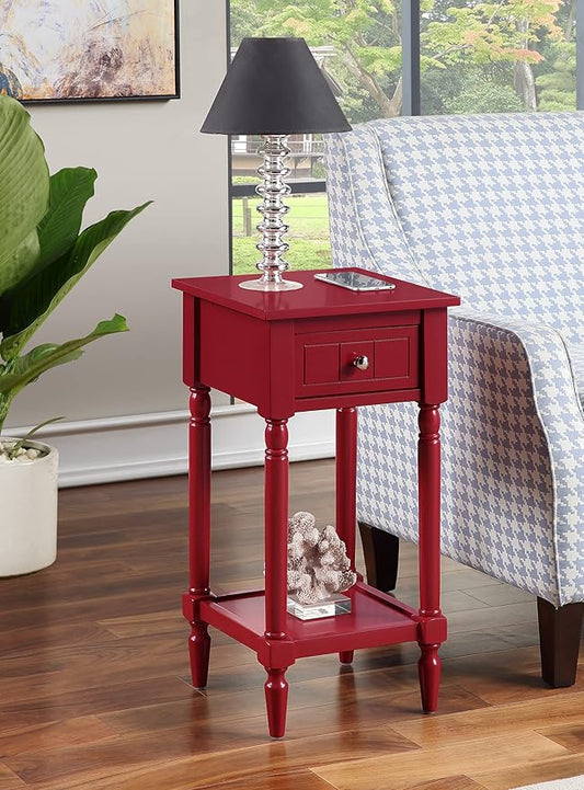 Convenience Concepts French Country Khloe 1 Drawer Accent End Table 14" - Traditional Farmhouse Side Table with Storage Drawer and Shelf for Living Room, Cranberry Red-NeatNest