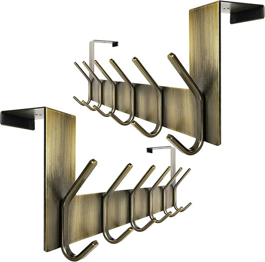 WEBI Over The Door Hooks for Clothes:Door Hanger,Over The Door Towel Rack,Door Coat Hanger Door Coat Rack for Hanging Towels,Hats,Behind Back of Bathroom,Bronze,2 Packs