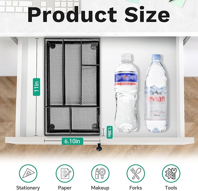 Desk Drawer Organizer Tray Versatile Metal Mesh Desk Organizers and Accessories for Office Supplies, School, Home, 10.34 x 6.1 x 1.38 Inches-NeatNest