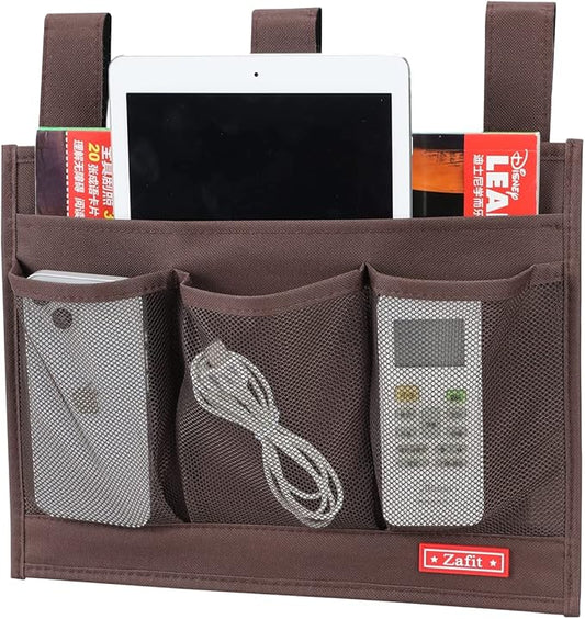 Hanging Bedside Caddy, Bedside Storage Organizer for Magazine, Phone, Remote control (Classic4 Pockets-Coffee)-NeatNest