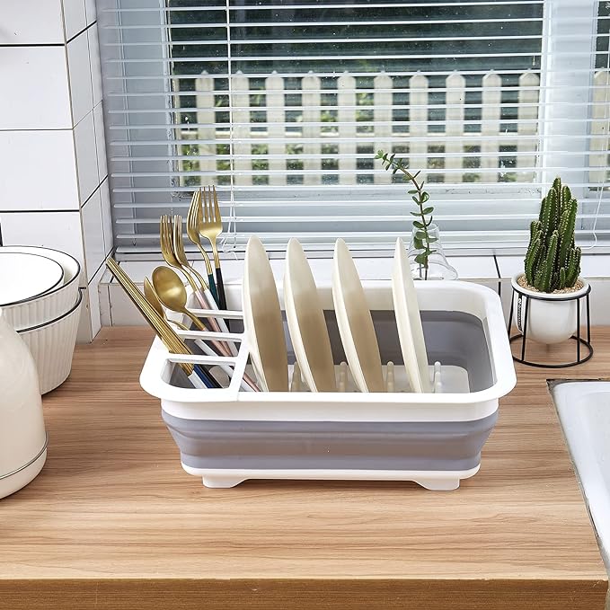 Collapsible Dish Rack for Drying Dishes - Space-Saving and Foldable Design with Versatile Removable Components - Dinnerware Storage Organizer for Small Kitchen Spaces-NeatNest