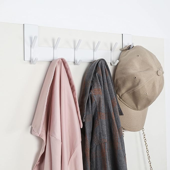 SKOLOO Over The Door Hook, White, No Assembly Required, Stainless Steel, Door Coat Rack for Entryway, Over Door Towel Hooks for Bathroom, Coat Hooks for Hanging Coats, Backpack, Jacket, Pack of 2