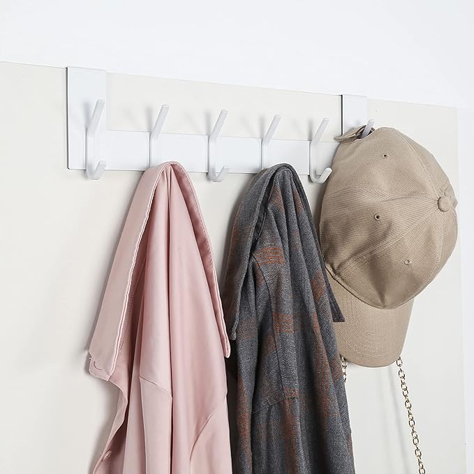 SKOLOO Over The Door Hook - White, No Assembly Required, Stainless Steel, Door Coat Rack for Entryway, Over Door Towel Hooks for Bathroom, Coat Hooks for Hanging Coats, Backpack, Jacket, Robes