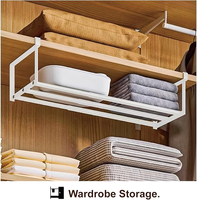 Expandable Shoe Rack Organizer - Adjustable Shoe Rack & Under Cabinet Shelf - for Shoe or Clothing Storage and Organization, Under Shelf Storage (White,1 Pcs)-NeatNest