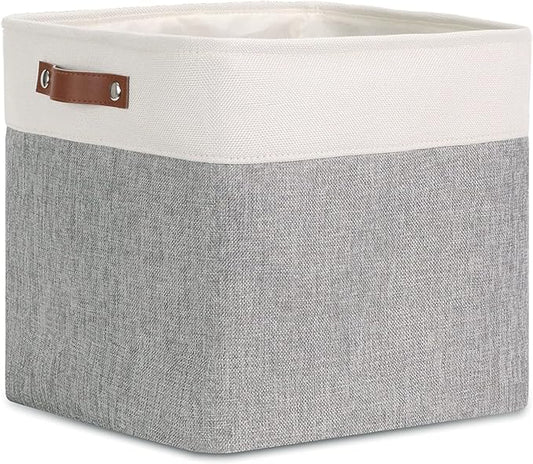 DULLEMELO Cube Basket for Storage, Collapsible Fabric Cube for Organizing, Storage Cube for Closet, Laundry, Nursery, Shelves, Decorative Basket for Gifts Empty (White&Gray)-NeatNest