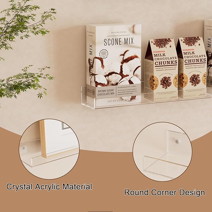 36'' Clear Acrylic Wall Long Shelf 2 Pack, Acrylic Floating Book Shelves, Wall Mounting Invisible Ledge Book Shelf-NeatNest