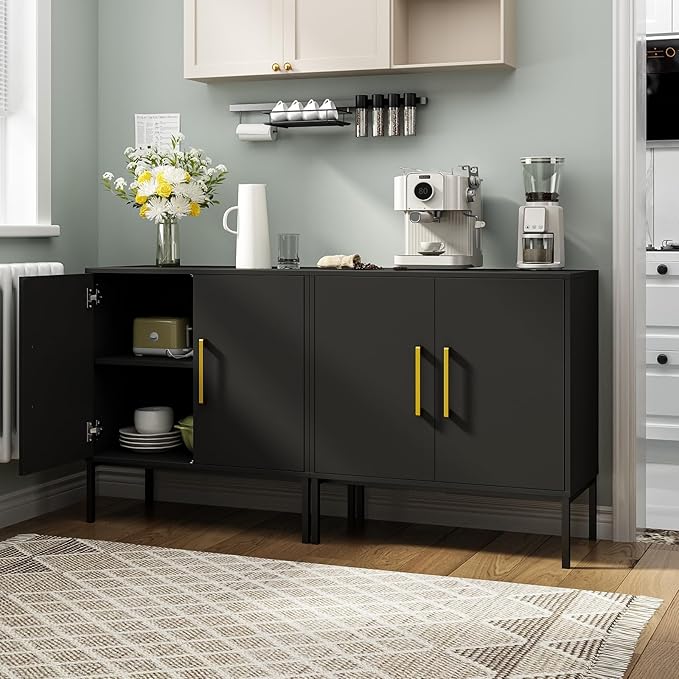 JOZZBY Storage Buffet Cabinet, Freestanding Sideboard with Double Doors, Modern Wooden Sideboard, Black Side Cabinets for Bedroom, Living Room, Kitchen, Office and Hallway, WLFH0007BK