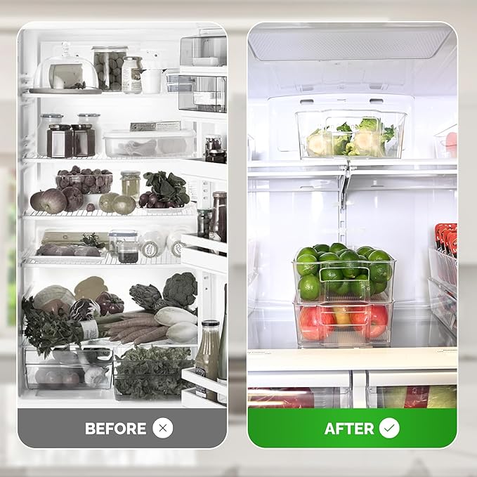 3 Pack Stackable Storage Bins - Plastic Storage Containers for Fridge, Pantry, Freezer, Closet & Kitchen, Clear Fridge Organizer Bins Ideal for Breastmilk, Baby Pouches & Formula Bottles | Medium