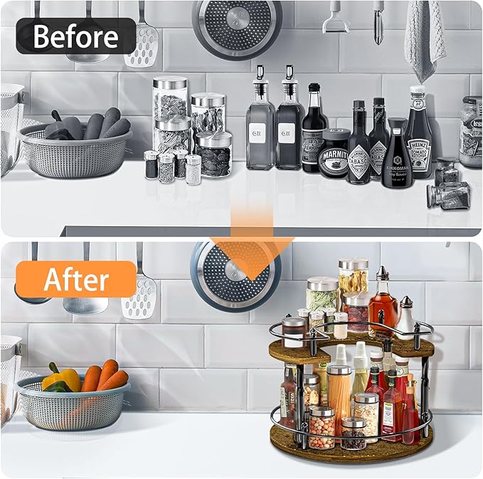 2-Tier Lazy Susan Organizer Turntable Spice Organization U-Shape 11.8" Rotating Spice Rack Height Adjustable for Cabinet, Pantry, Kitchen Countertop, Party-NeatNest