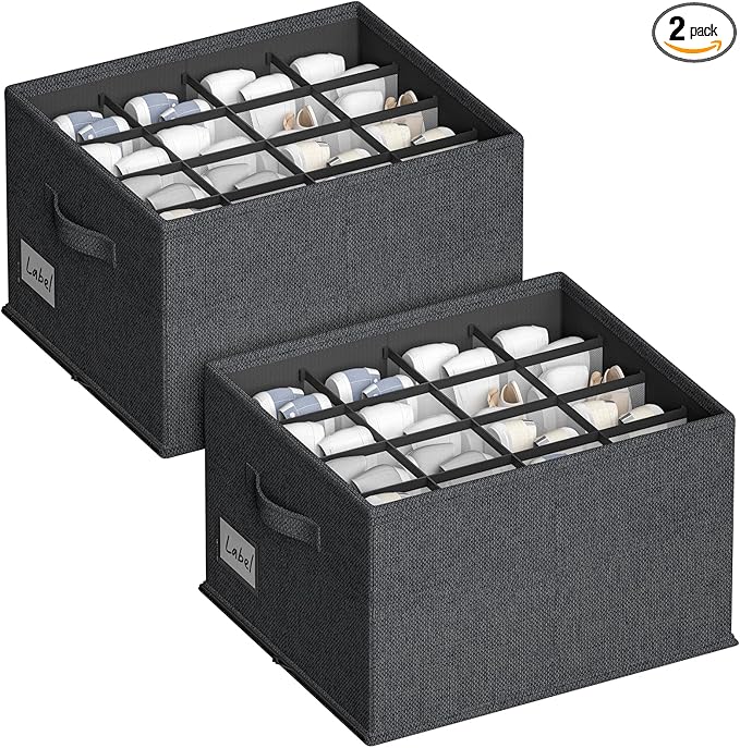 2 Pack Shoe Organizer For Closet, Fits 16-32 Pairs Fabric Shoe Storage Bins Large Shoe Box Storage Containers with Bottom Support For Shoes Space Saving Shoes Holder (Black)-NeatNest