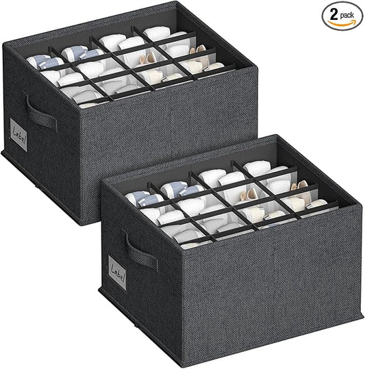 2 Pack Shoe Organizer For Closet, Fits 16-32 Pairs Fabric Shoe Storage Bins Large Shoe Box Storage Containers with Bottom Support For Shoes Space Saving Shoes Holder (Black)-NeatNest